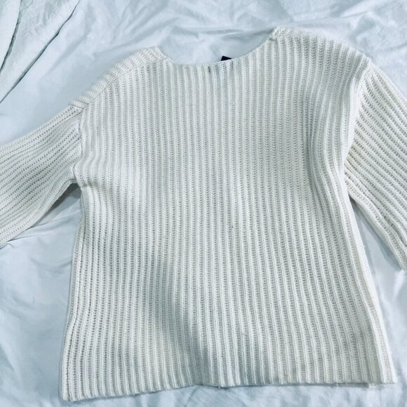 H&M Ivory/Cream Knit Pullover Sweater 3/4 Length Sleeves Loose Chunky Sweater - Picture 8 of 9